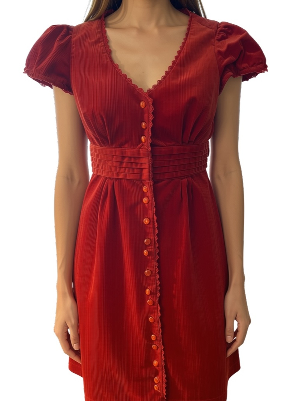 Maeve Red V-Neck Button-Front Mini Dress